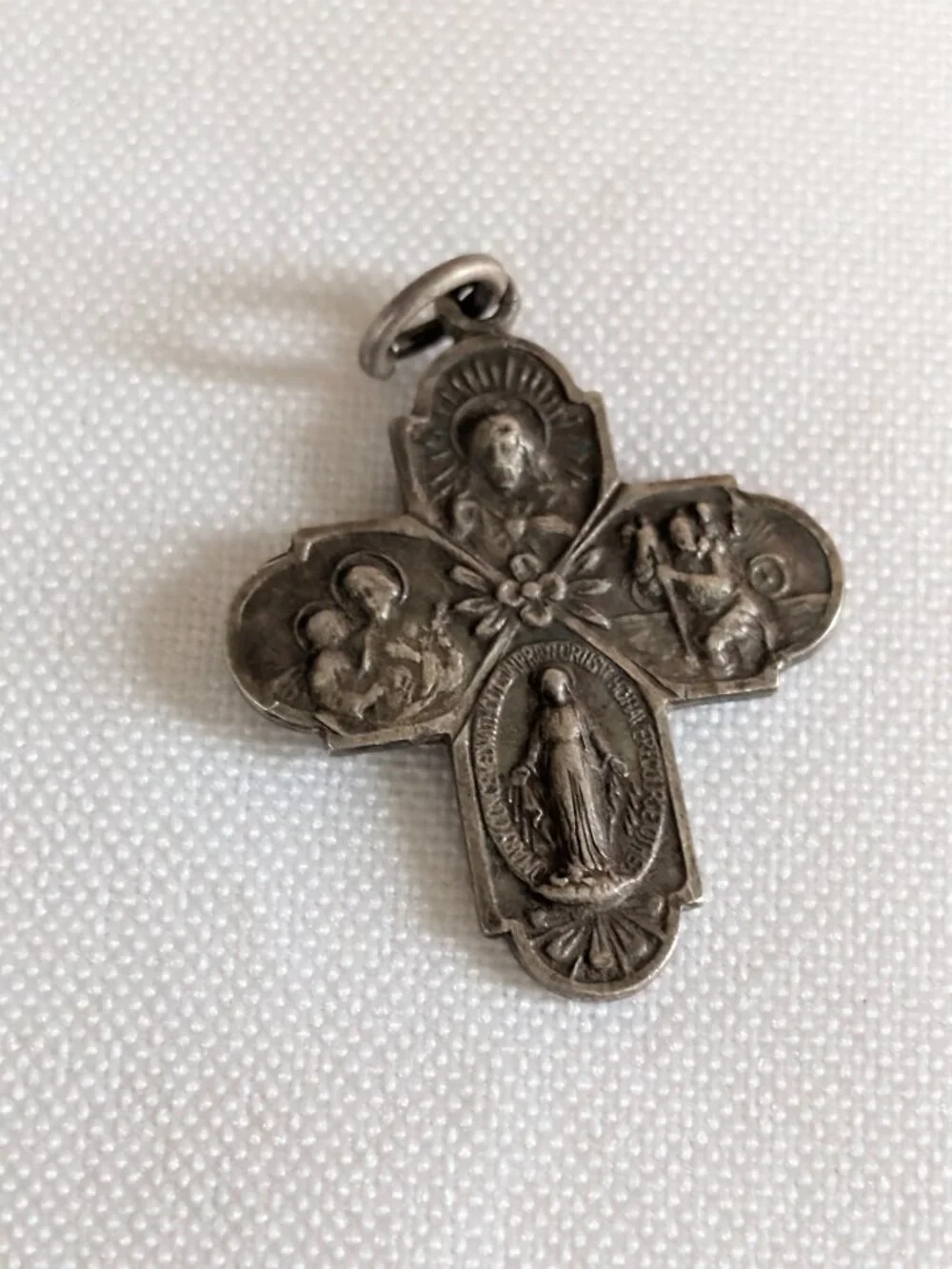 Vintage Sterling Silver Four Way Protection Cross Pendant Patina